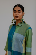 Lime Checks Handloom Cotton High-Low Shirt