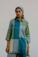 Lime Checks Handloom Cotton High-Low Shirt