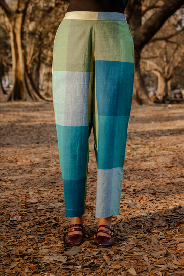 Lime Checks Handloom Cotton Pants