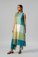 Lime Checks Handloom Cotton Halter Neck Kurta Set (set of 2)