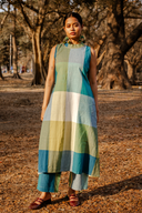 Lime Checks Handloom Cotton Halter Neck Kurta Set (set of 2)