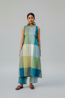 Lime Checks Handloom Cotton Halter Neck Kurta Set (set of 2)