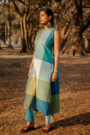 Lime Checks Handloom Cotton Halter Neck Kurta Set (set of 2)