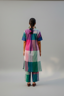 Teal Checks Hand Embroidered Handloom Cotton A-line Kurta Set (set of 2)
