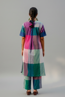Teal Checks Hand Embroidered Handloom Cotton A-line Kurta Set (set of 2)
