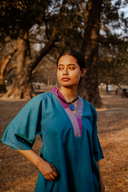 Teal Handloom Cotton Antifit Co-ord Set with Flared Pants (set of 2)