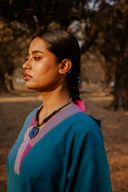 Teal Handloom Cotton Antifit Co-ord Set with Flared Pants (set of 2)