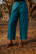 Teal Handloom Cotton Antifit Co-ord Set with Flared Pants (set of 2)