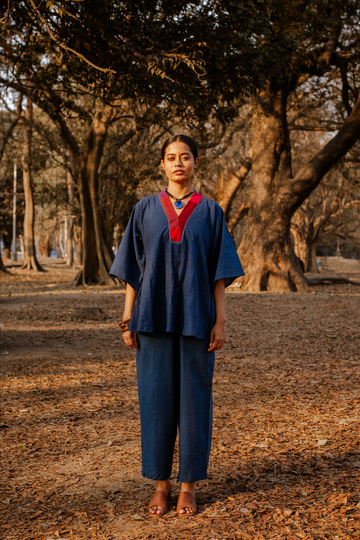 Indigo Handloom Cotton Antifit Co-ord Set (set of 2)