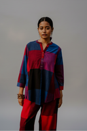 Red-Blue Checks Handloom Cotton Antifit Co-ord Set with Button Detailing (set of 2)