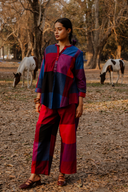 Red-Blue Checks Handloom Cotton Antifit Co-ord Set with Button Detailing (set of 2)