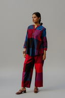 Red-Blue Checks Handloom Cotton Antifit Co-ord Set with Button Detailing (set of 2)