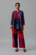 Red-Blue Checks Handloom Cotton Antifit Co-ord Set with Button Detailing (set of 2)