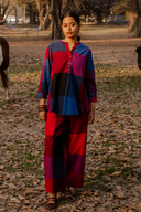 Red-Blue Checks Handloom Cotton Antifit Co-ord Set with Button Detailing (set of 2)