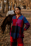 Red-Blue Checks Handloom Cotton Antifit Co-ord Set with Button Detailing (set of 2)