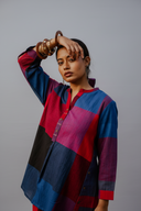 Red-Blue Checks Handloom Cotton Antifit Co-ord Set with Button Detailing (set of 2)