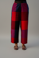 Red-Blue Checks Handloom Cotton Flared Pants
