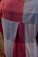 Red-White Checks Hand Embroidered Handloom Cotton A-line Dress