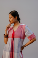 Red-White Checks Hand Embroidered Handloom Cotton A-line Kurta Set (set of 2)