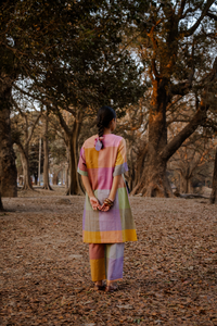 Purple-Blue Pastel Checks Handloom Cotton Antifit Kurta Set (set of 2)