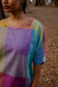 Purple-Blue Pastel Checks Handloom Cotton Antifit Kurta Set (set of 2)