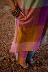 Purple-Blue Pastel Checks Handloom Cotton Antifit Kurta Set (set of 2)