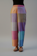 Purple-Blue Pastel Checks Handloom Cotton Halter Neck Kurta Set (set of 2)