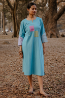 Pastel Blue Hand Embroidered Handloom Cotton Bias Dress