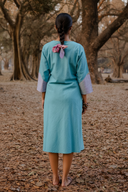 Pastel Blue Hand Embroidered Handloom Cotton Bias Dress