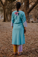 Pastel Blue Hand Embroidered Handloom Cotton Bias Kurta Set (set of 2)