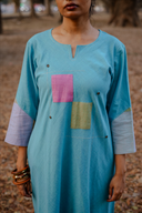 Pastel Blue Hand Embroidered Handloom Cotton Bias Dress