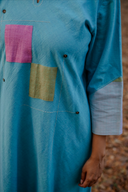 Pastel Blue Hand Embroidered Handloom Cotton Bias Kurta Set (set of 2)