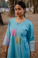 Pastel Blue Hand Embroidered Handloom Cotton Bias Kurta Set (set of 2)