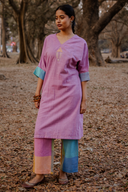 Pastel Pink Fish Hand Embroidered Handloom Cotton Antifit Kurta Set (set of 2)