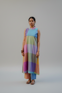 Purple-Blue Pastel Checks Handloom Cotton Halter Neck Kurta Set (set of 2)