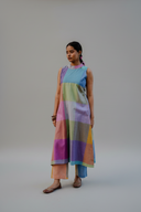 Purple-Blue Pastel Checks Handloom Cotton Halter Neck Kurta Set (set of 2)