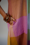 Purple-Blue Pastel Checks Handloom Cotton Halter Neck Kurta Set (set of 2)
