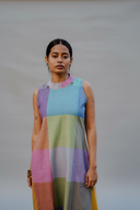 Purple-Blue Pastel Checks Handloom Cotton Halter Neck Kurta Set (set of 2)