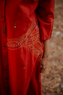 Brick Red Geometric Hand Embroidered Handloom Cotton Kurta Set (set of 2)