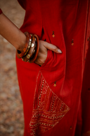 Brick Red Geometric Hand Embroidered Handloom Cotton Kurta Set (set of 2)