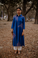 Blue Geometric Hand Embroidered Handloom Cotton Kurta Set (set of 2)