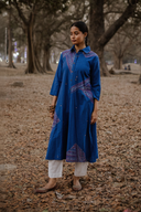 Blue Geometric Hand Embroidered Handloom Cotton Kurta Set (set of 2)