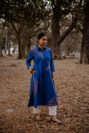 Blue Geometric Hand Embroidered Handloom Cotton Kurta Set (set of 2)