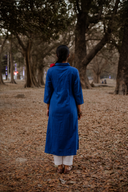 Blue Geometric Hand Embroidered Handloom Cotton Kurta Set (set of 2)