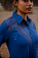 Blue Geometric Hand Embroidered Handloom Cotton Kurta Set (set of 2)