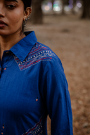 Blue Geometric Hand Embroidered Handloom Cotton Kurta Set (set of 2)