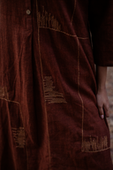 Brown Geometric Hand Embroidered Handloom Cotton Kurta Set (set of 2)