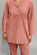 Dusty Pink Hand Embroidered Cotton Co-ord Set (set of 2)