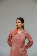 Dusty Pink Hand Embroidered Cotton Kurta