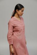 Dusty Pink Hand Embroidered Cotton Kurta